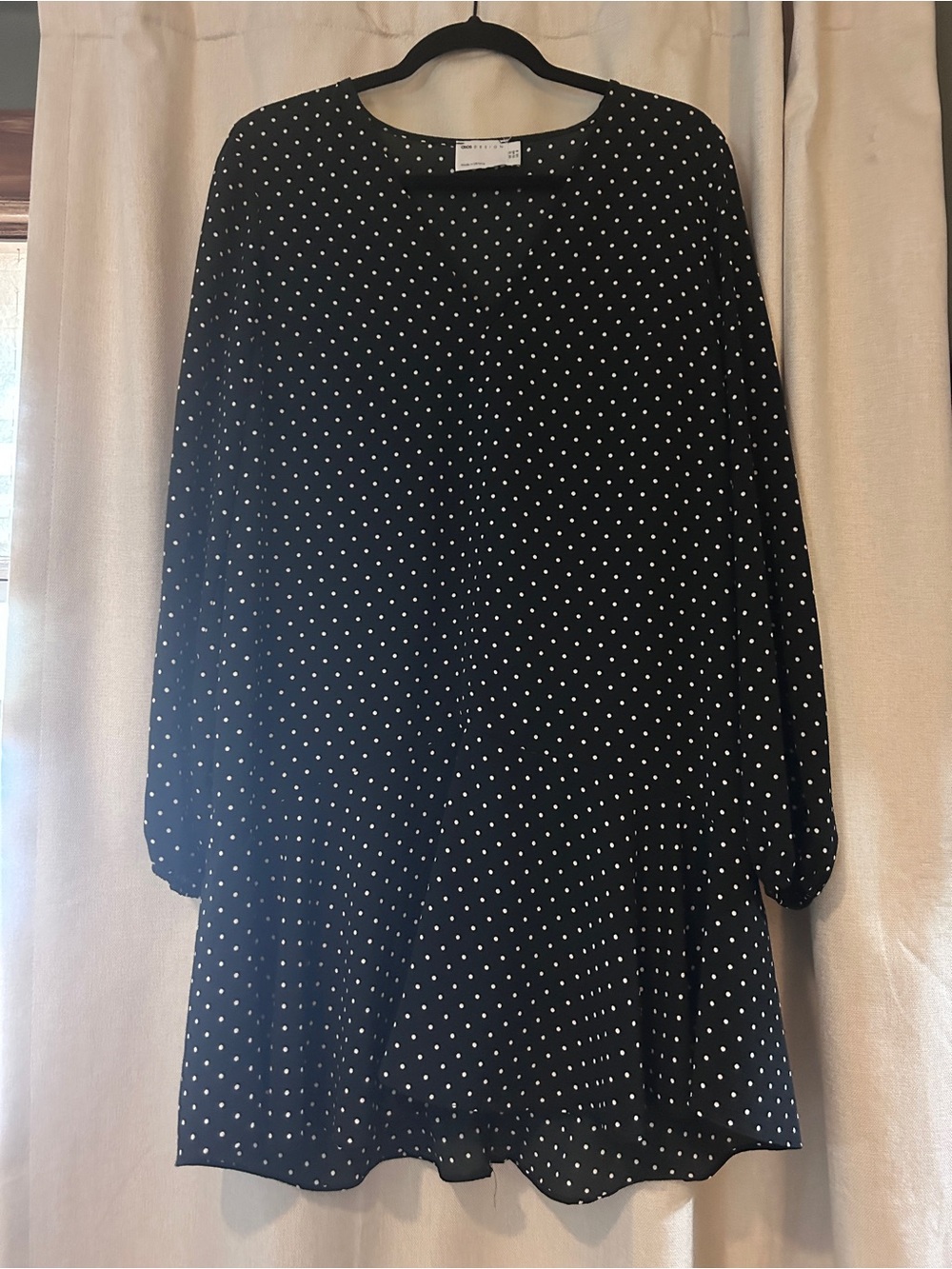 ASOS Black Long Sleeve Polka Dot Mini Dress
